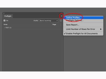 Define profiles InDesign Screenshot