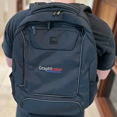 Backback with logo branding embroidered or screen printed
